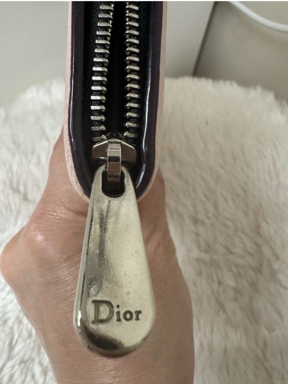 Dior Black Leather Zip-Around Card Wallet with Silver Zipper